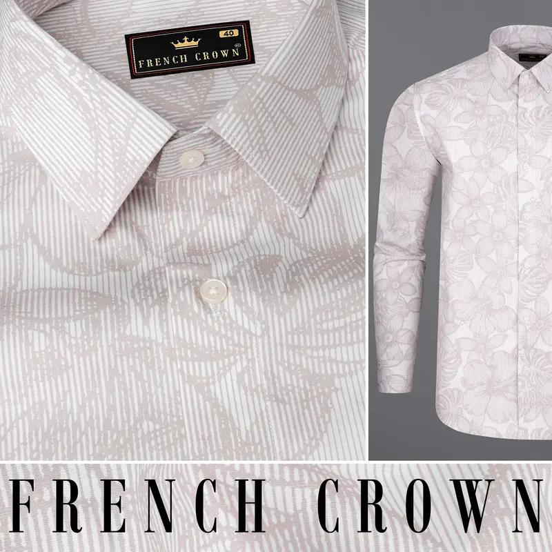 Pale Slate Brown And White Floral Printed Premium Cotton Shirt 10