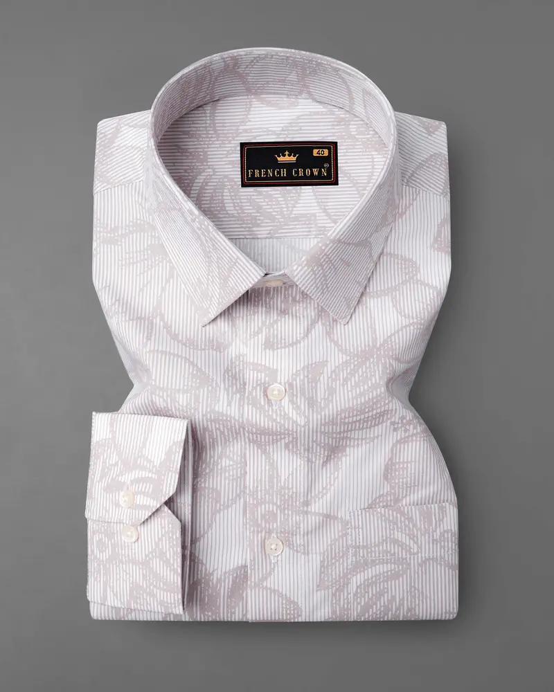 Pale Slate Brown And White Floral Printed Premium Cotton Shirt 3