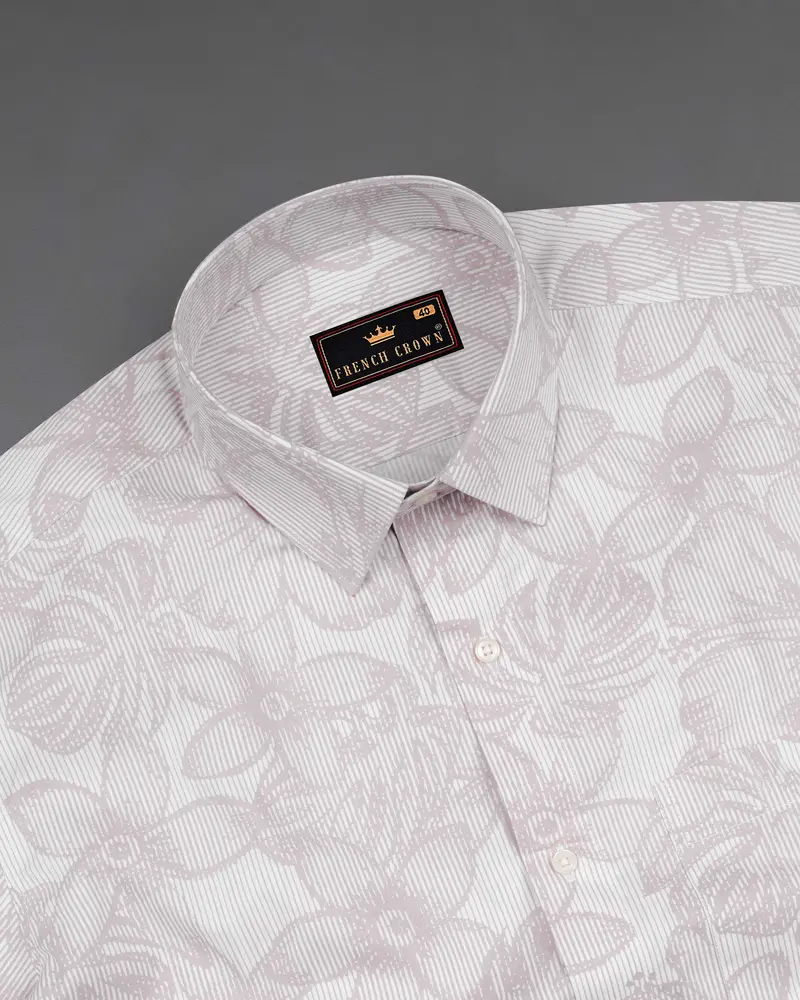 Pale Slate Brown And White Floral Printed Premium Cotton Shirt 4