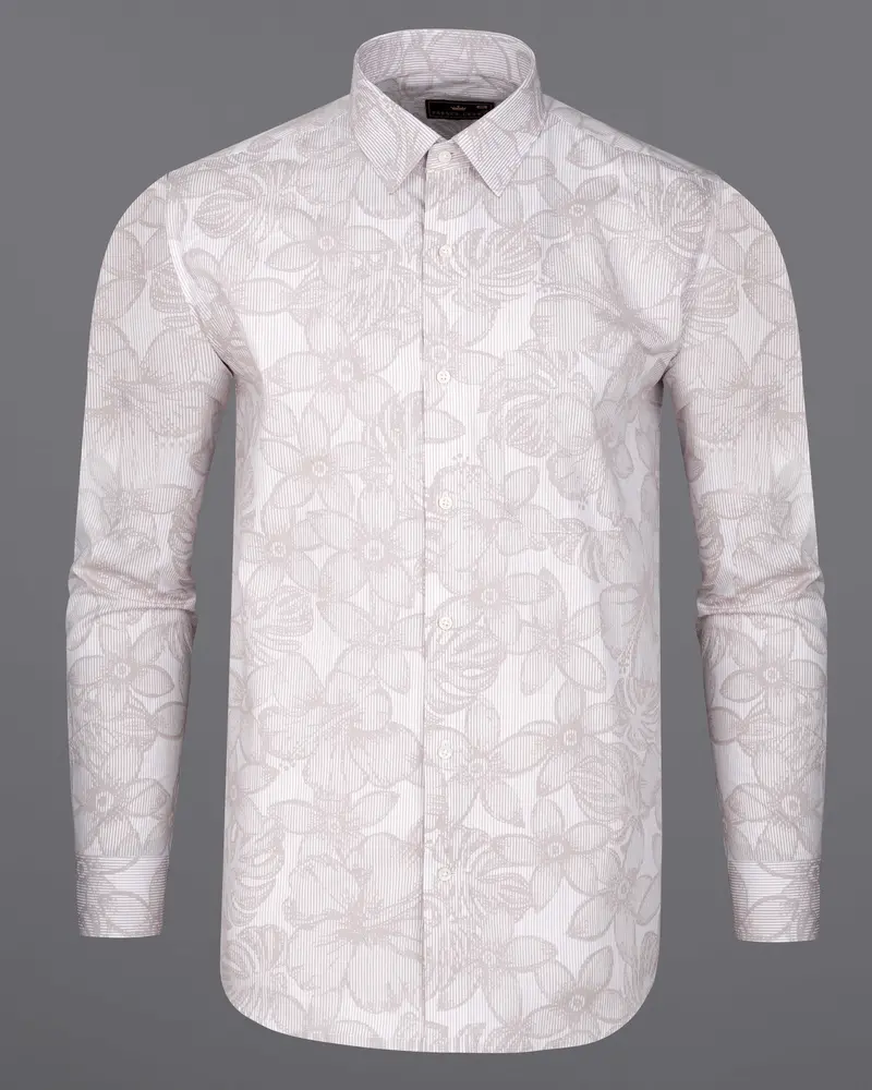 Pale Slate Brown And White Floral Printed Premium Cotton Shirt 5