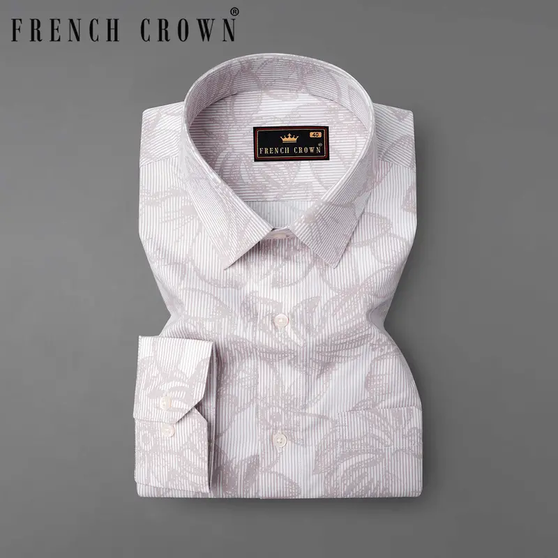 Pale Slate Brown And White Floral Printed Premium Cotton Shirt 7