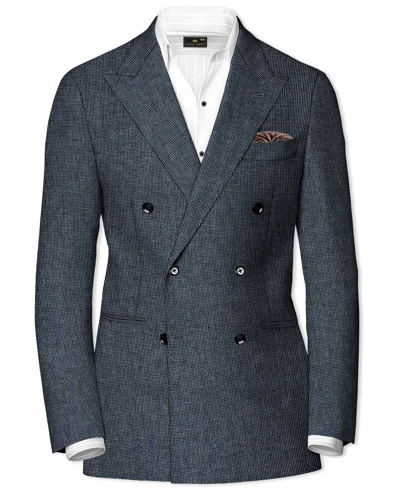 Pale Slate Gray And Black Premium Cotton Double Breasted Blazer 1