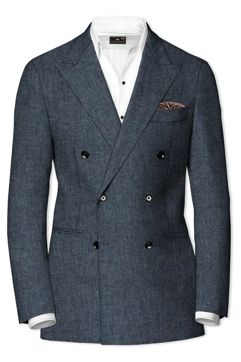 Pale Slate Gray And Black Premium Cotton Double Breasted Blazer 2