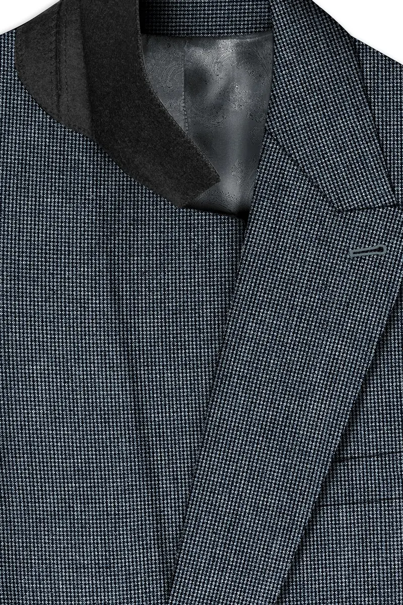 Pale Slate Gray And Black Premium Cotton Double Breasted Blazer 4