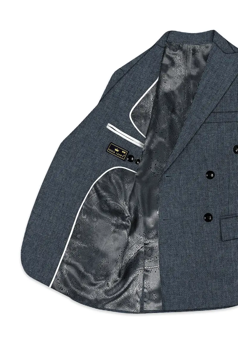 Pale Slate Gray And Black Premium Cotton Double Breasted Blazer 5