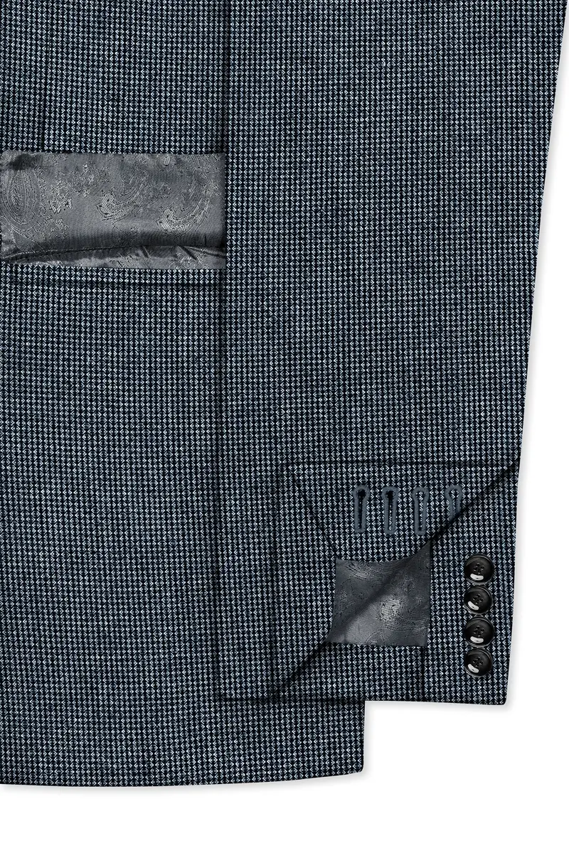 Pale Slate Gray And Black Premium Cotton Double Breasted Blazer 6