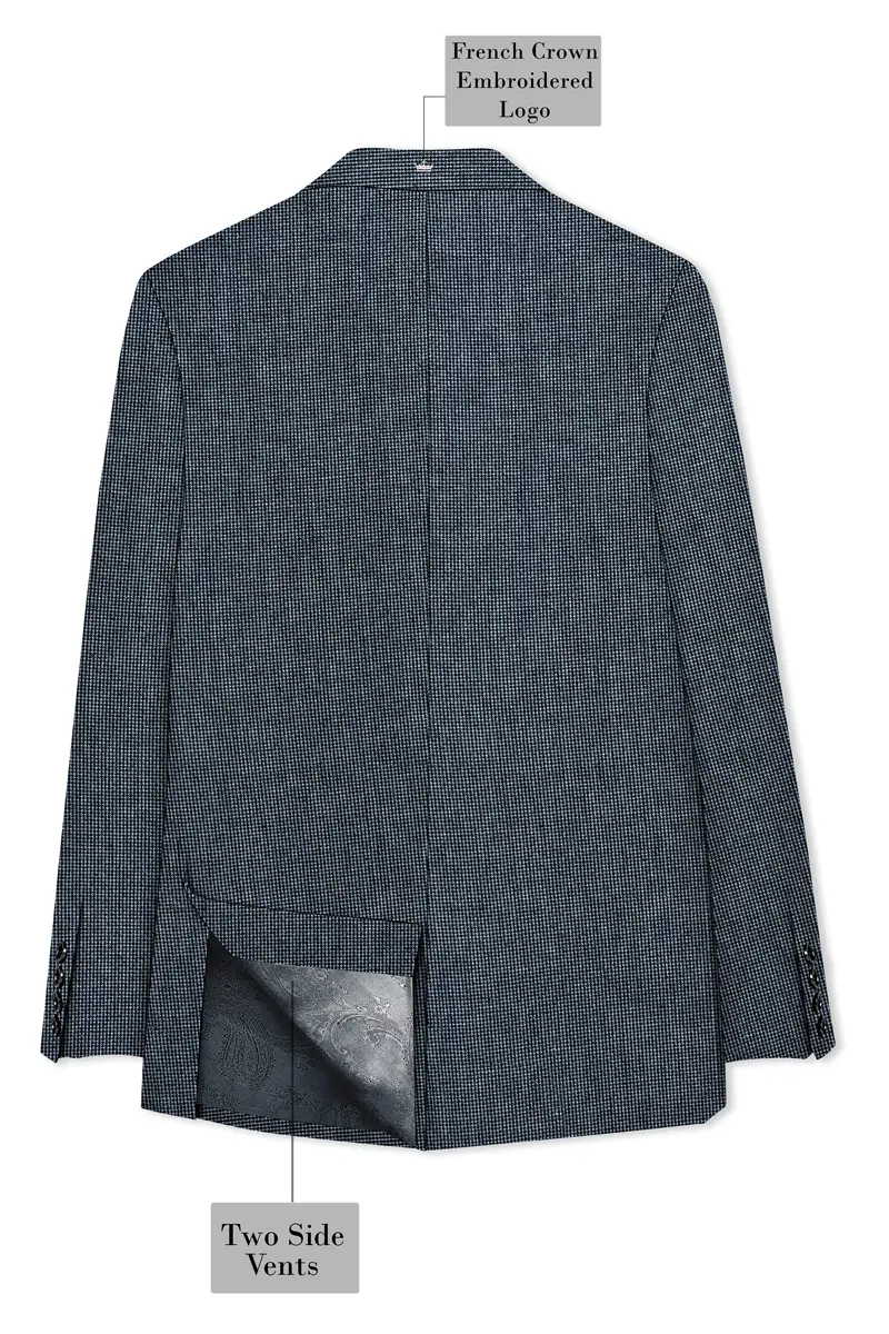 Pale Slate Gray And Black Premium Cotton Double Breasted Blazer 8