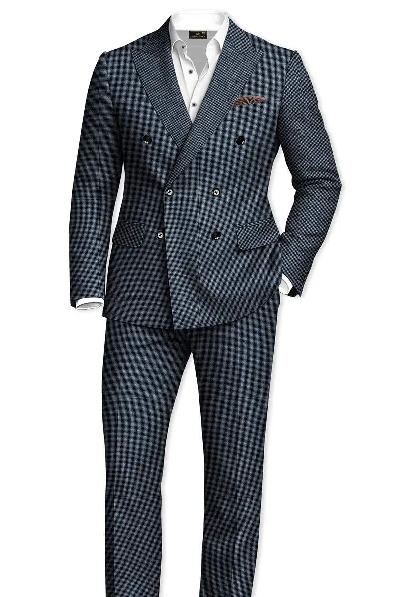 Pale Slate Gray And Black Premium Cotton Double Breasted Blazer 9