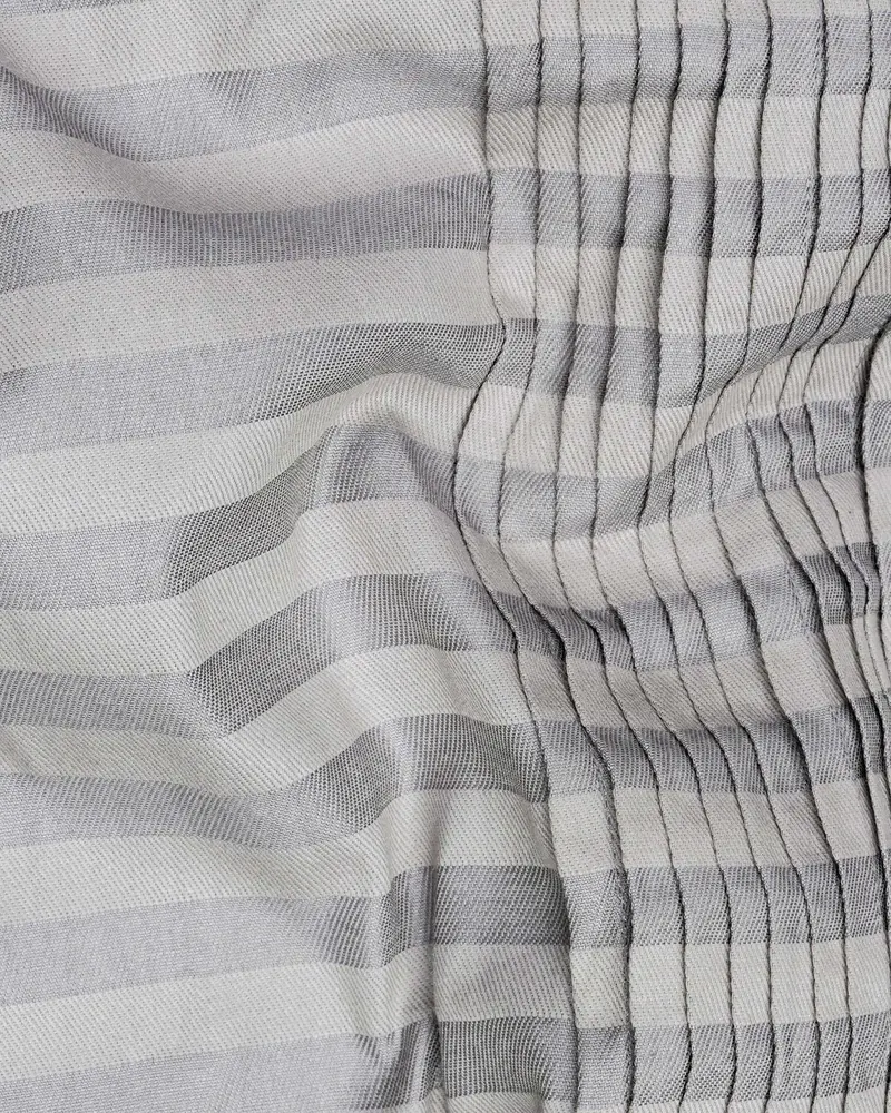 Pale Slate Gray And Mountain Mist Gray Snake Pleated Striped Dobby Tuxedo Shirt 3