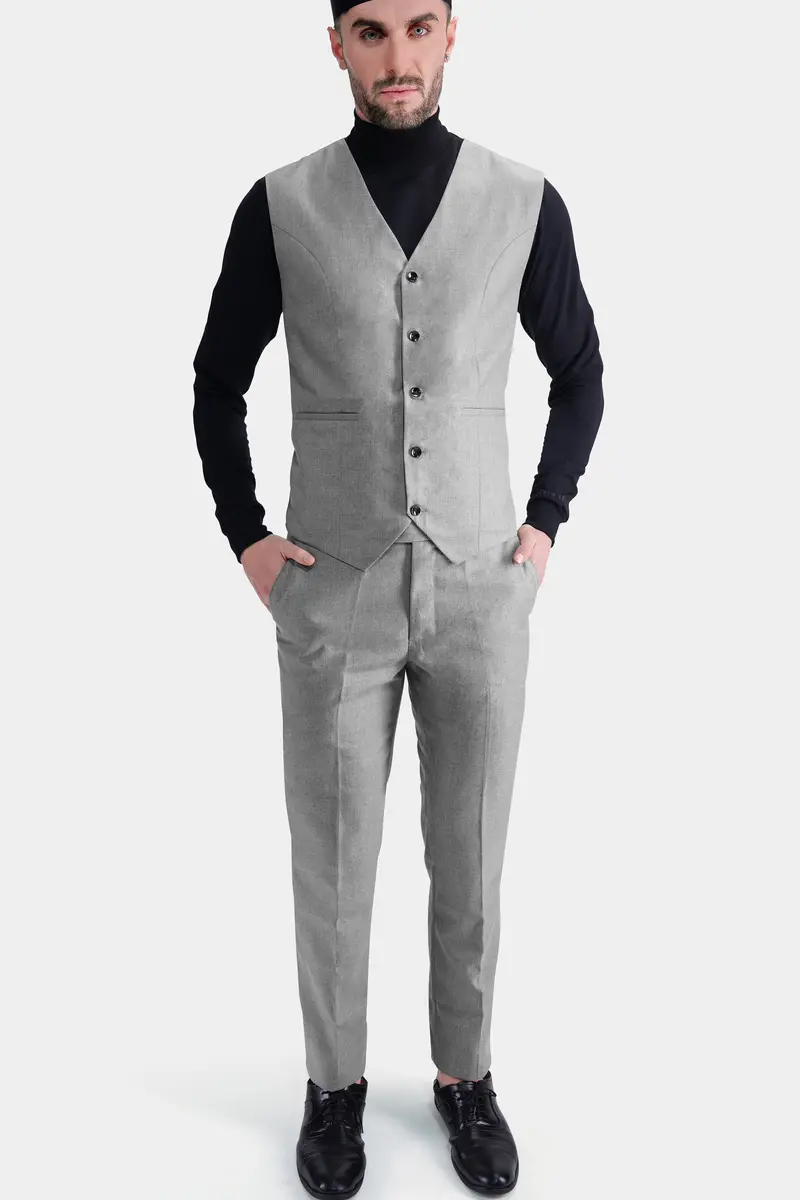 Pale Slate Gray Tweed Waistcoat 5