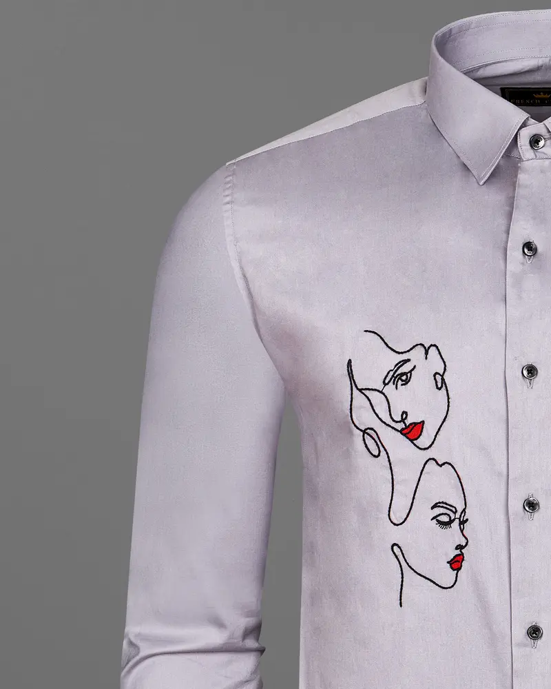 Pale Slate Lavender Subtle Sheen Embroidered Super Soft Premium Cotton Shirt 1