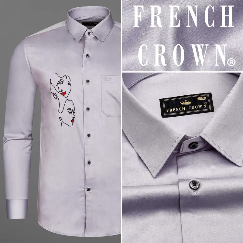 Pale Slate Lavender Subtle Sheen Embroidered Super Soft Premium Cotton Shirt 11