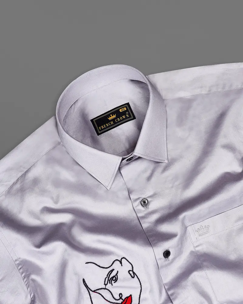 Pale Slate Lavender Subtle Sheen Embroidered Super Soft Premium Cotton Shirt 6