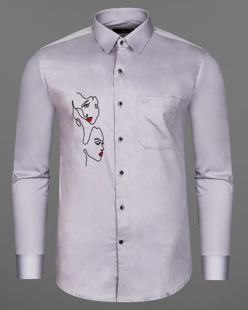 Pale Slate Lavender Subtle Sheen Embroidered Super Soft Premium Cotton Shirt 7