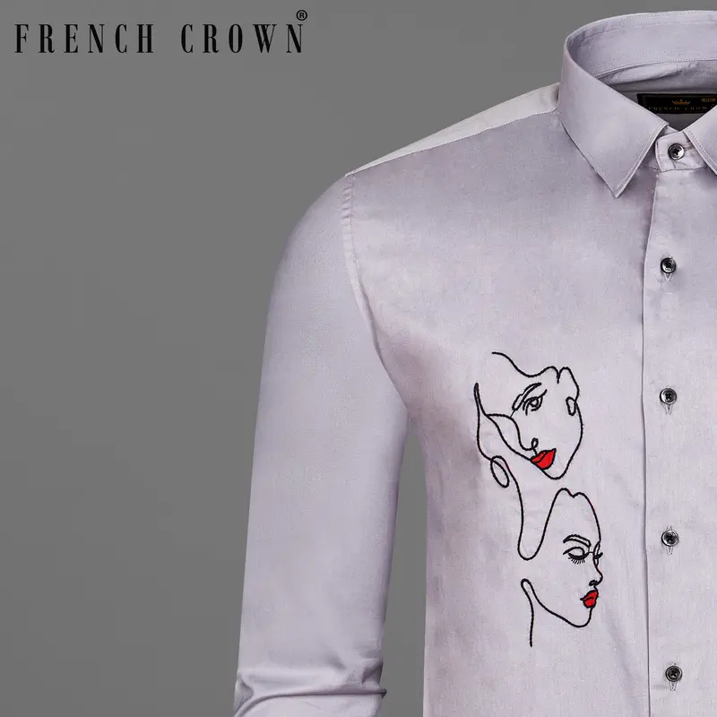 Pale Slate Lavender Subtle Sheen Embroidered Super Soft Premium Cotton Shirt 9