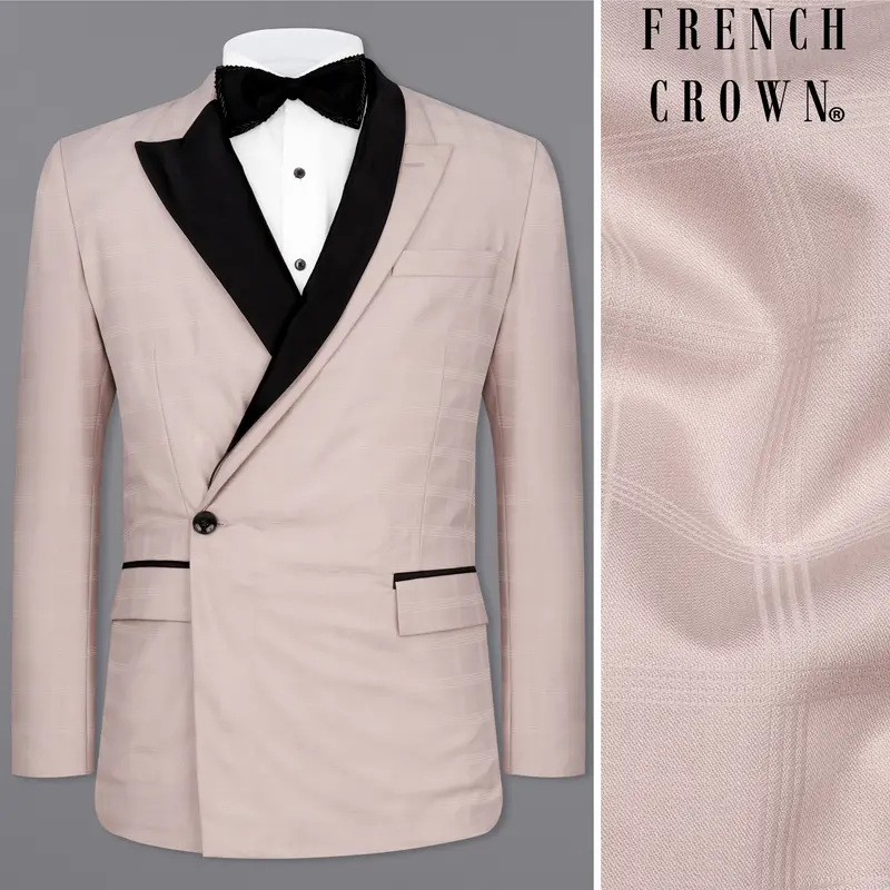 Pale Slate Peach Subtle Checkered Designer Blazer 1