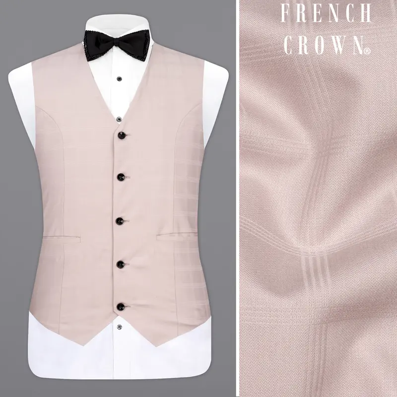 Pale Slate Peach Subtle Checkered Designer Waistcoat 1