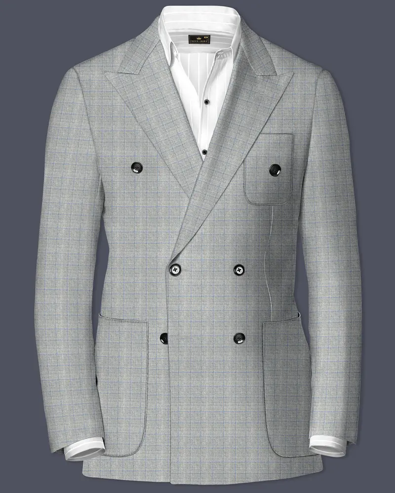 Pale Slate Plaid Double-Breasted Woolrich Sports Blazer 1