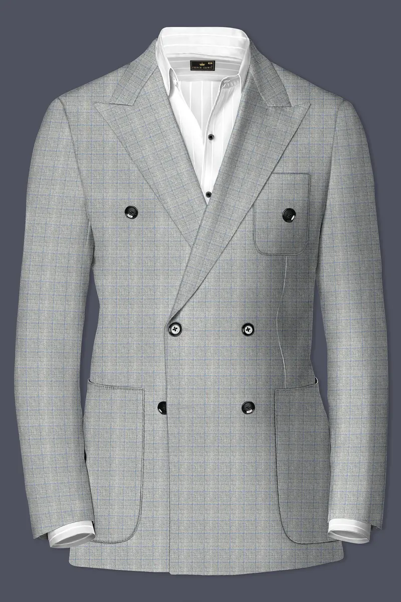 Pale Slate Plaid Double-Breasted Woolrich Sports Blazer 2