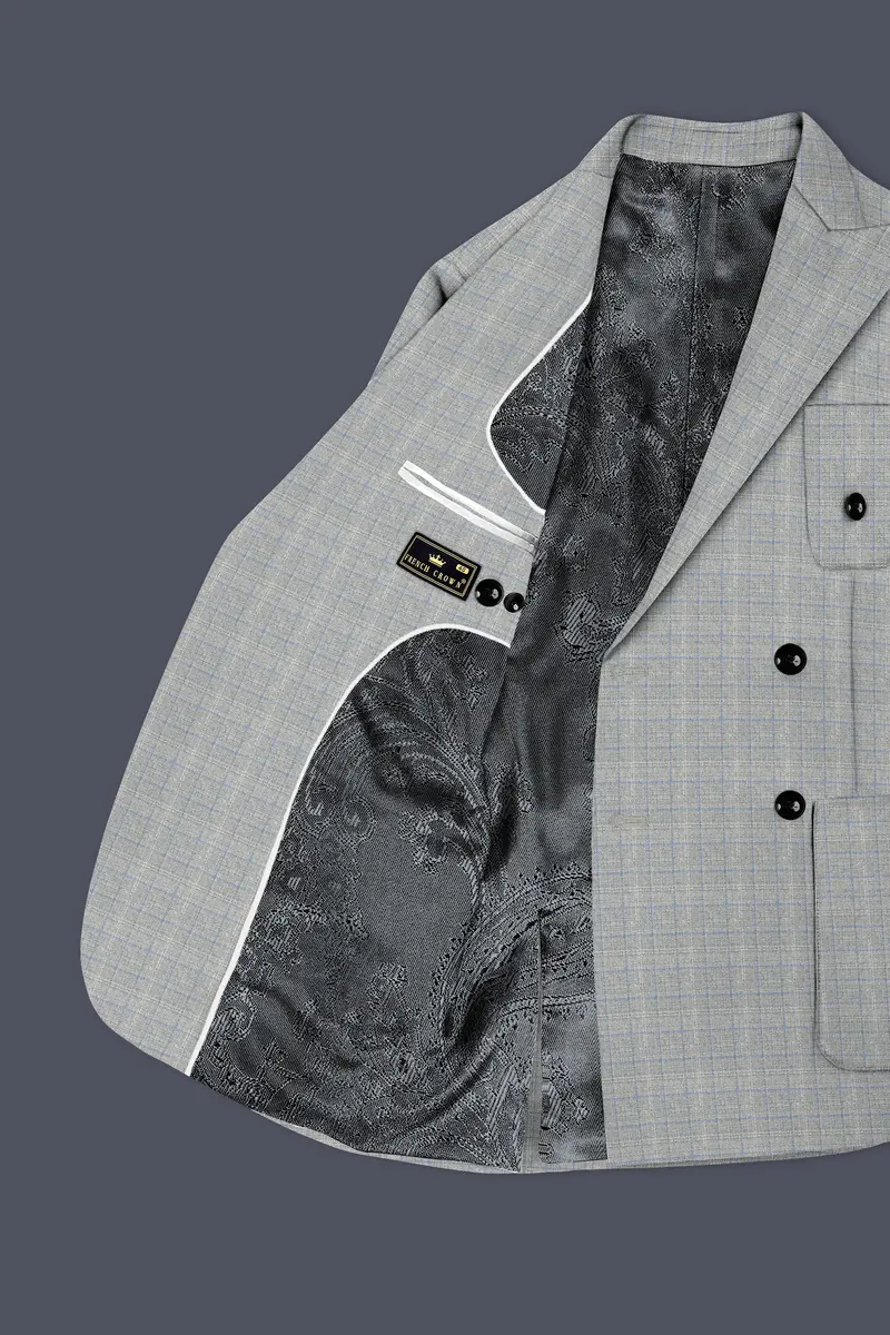 Pale Slate Plaid Double-Breasted Woolrich Sports Blazer 5
