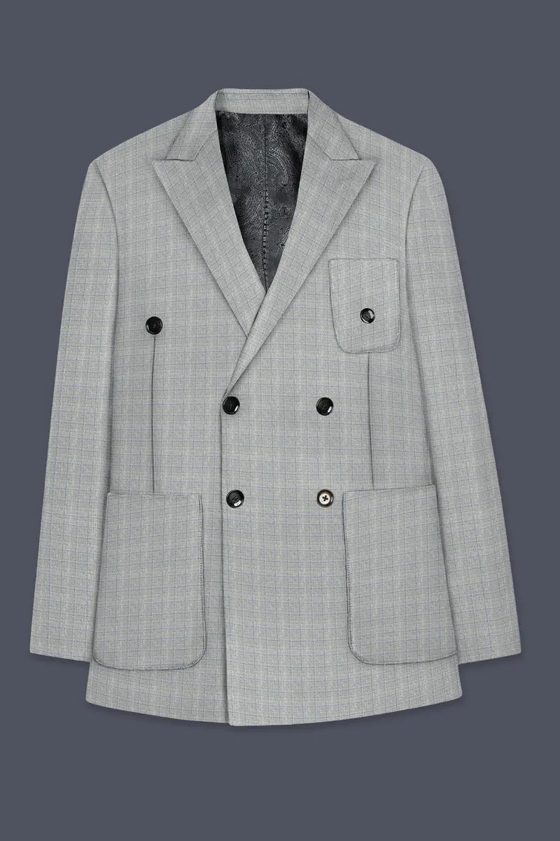 Pale Slate Plaid Double-Breasted Woolrich Sports Blazer 7