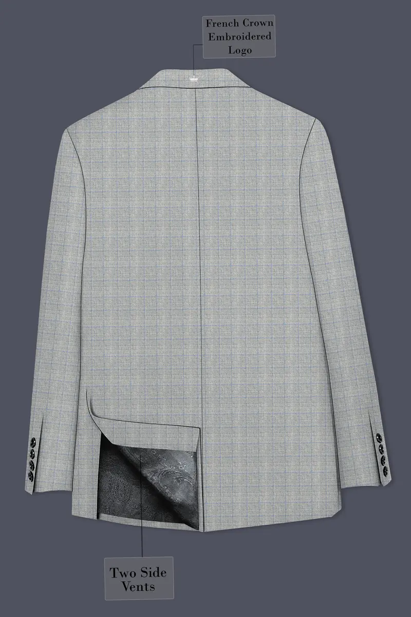 Pale Slate Plaid Double-Breasted Woolrich Sports Blazer 8