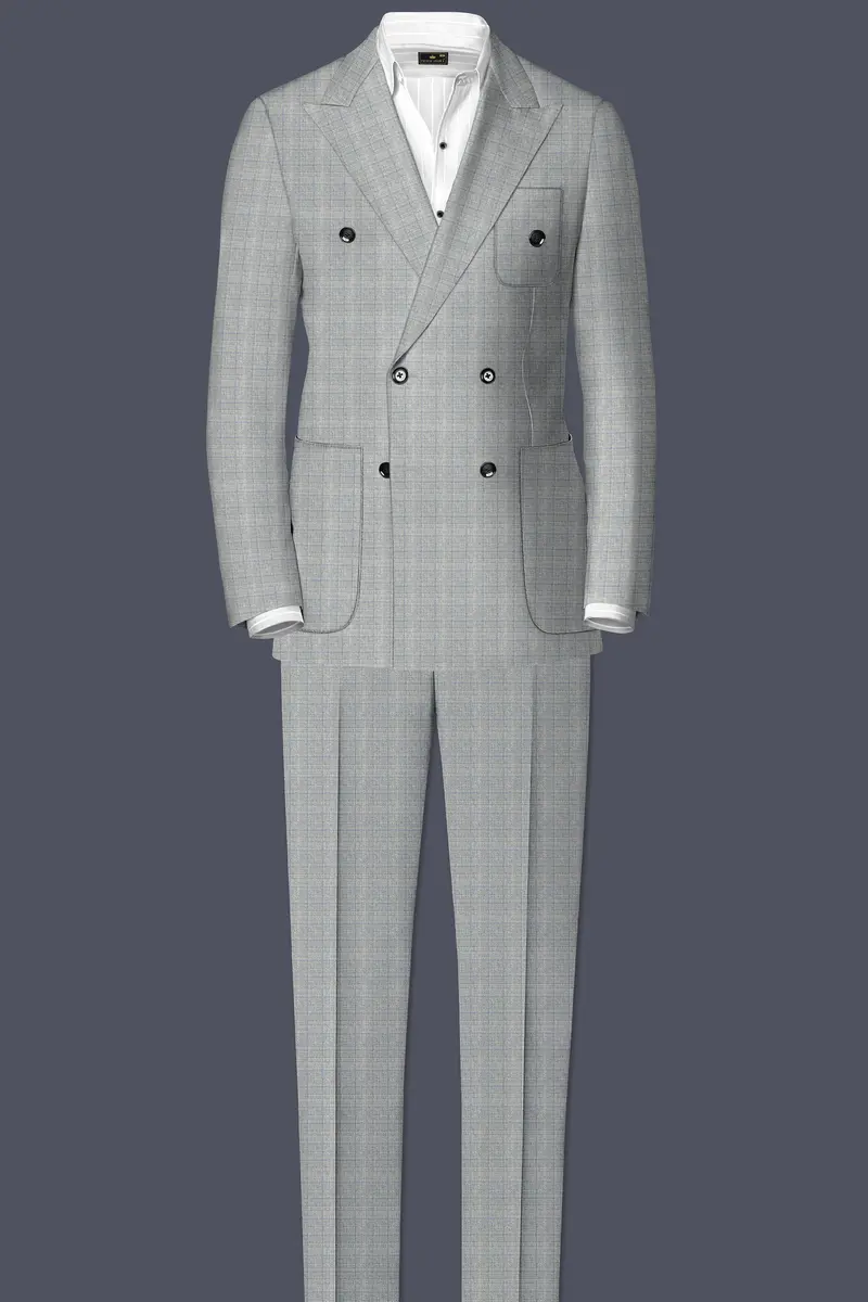 Pale Slate Plaid Double-Breasted Woolrich Sports Blazer 9