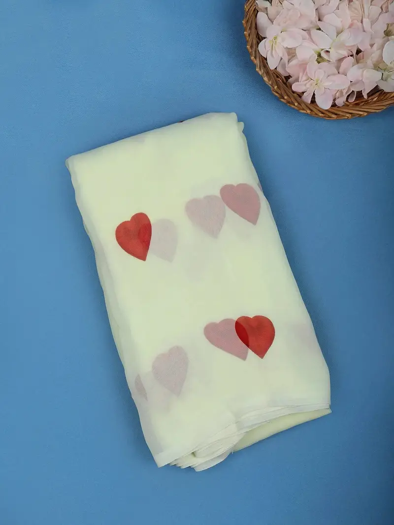 Pale Yellow Heart Printed Georgette Saree 1