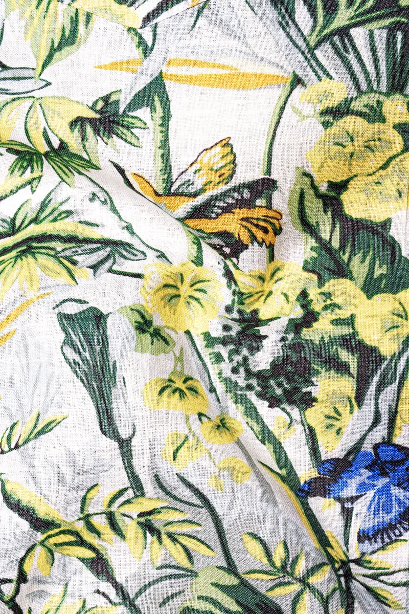 Palmoro-Forest Green And Havelock Blue Tropical Floral Printed Luxurious Linen Casual Kurta Shirt 3