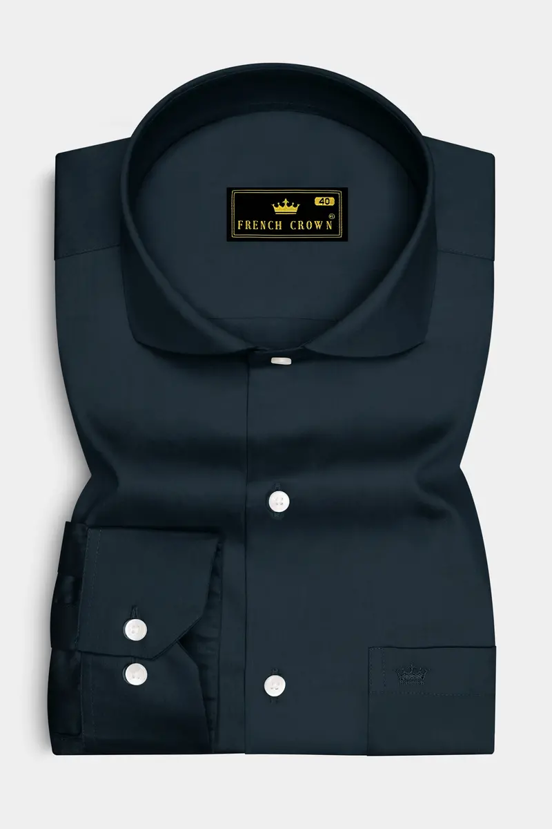 Palzen-Arsenic Gray Subtle Sheen Super Soft Premium Cotton Cut Away Collar Dress Shirt 4