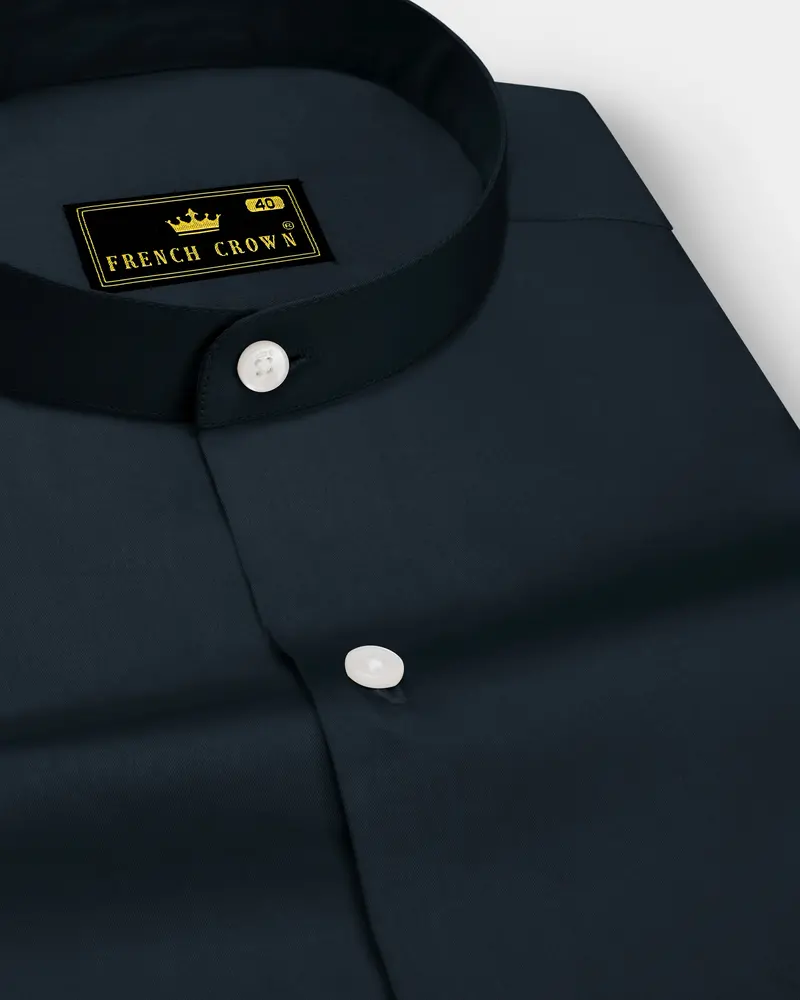 Palzen-Arsenic Gray Subtle Sheen Super Soft Premium Cotton Mandarin Dress Shirt 1