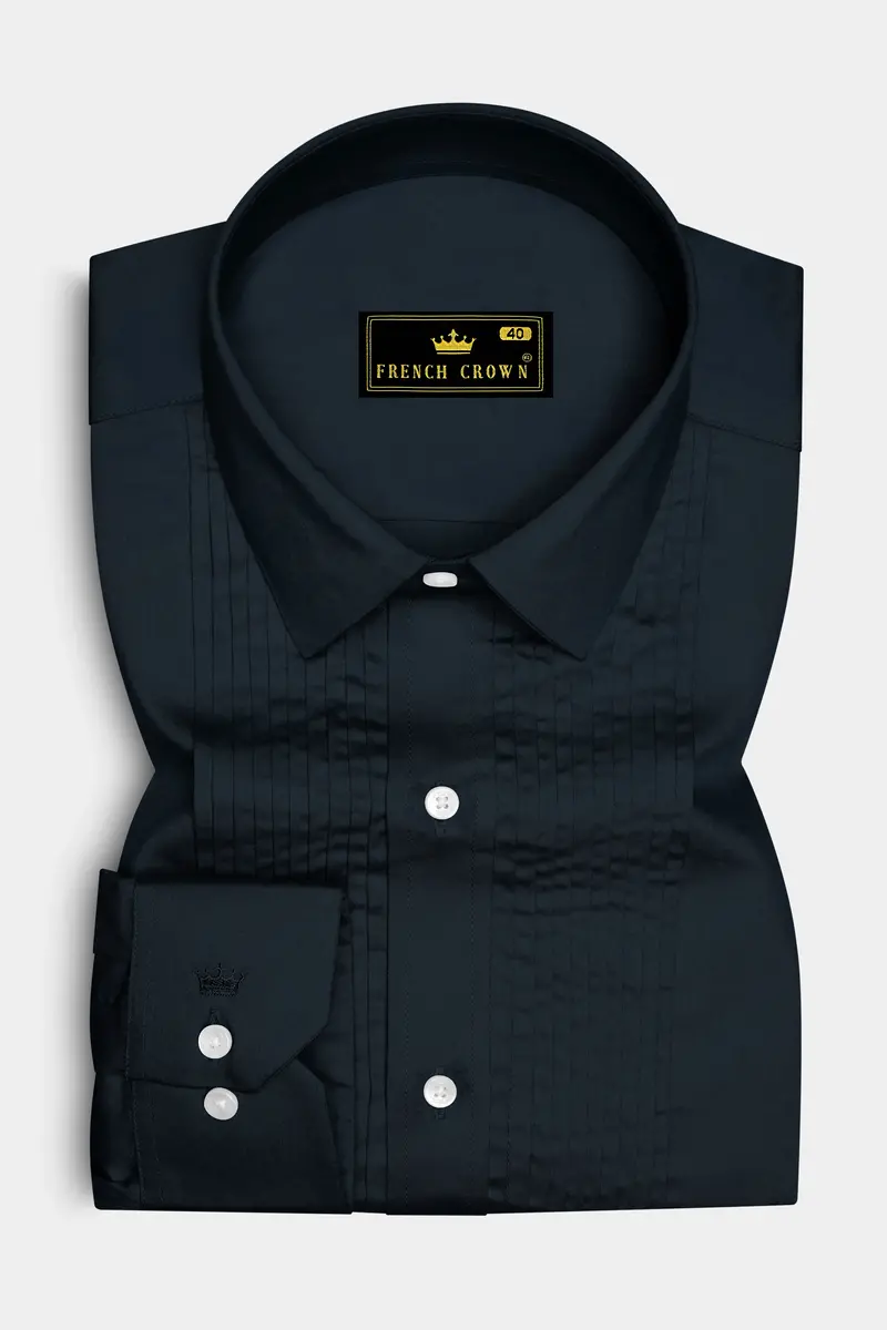 Palzen-Arsenic Gray Subtle Sheen Super Soft Premium Cotton Tuxedo Dress Shirt 2
