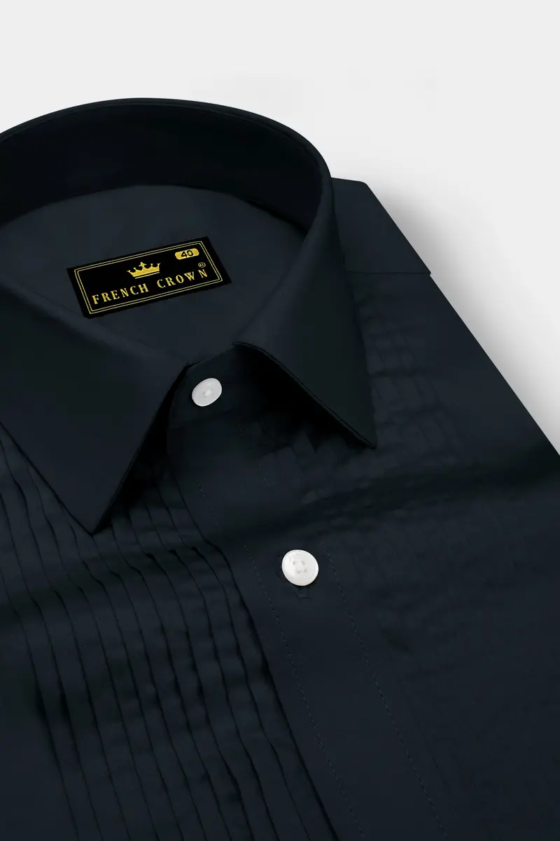 Palzen-Arsenic Gray Subtle Sheen Super Soft Premium Cotton Tuxedo Dress Shirt 4