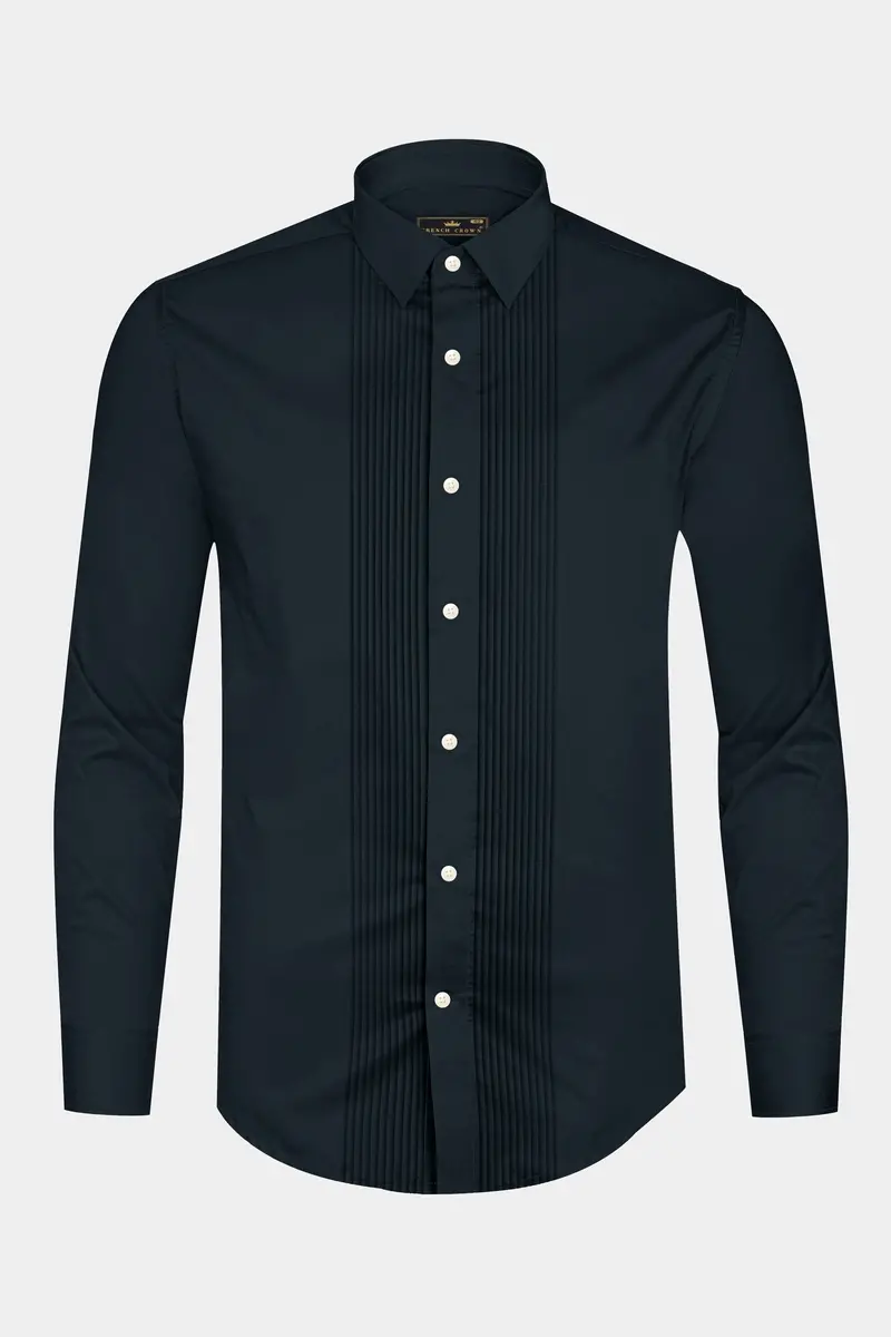 Palzen-Arsenic Gray Subtle Sheen Super Soft Premium Cotton Tuxedo Dress Shirt 6