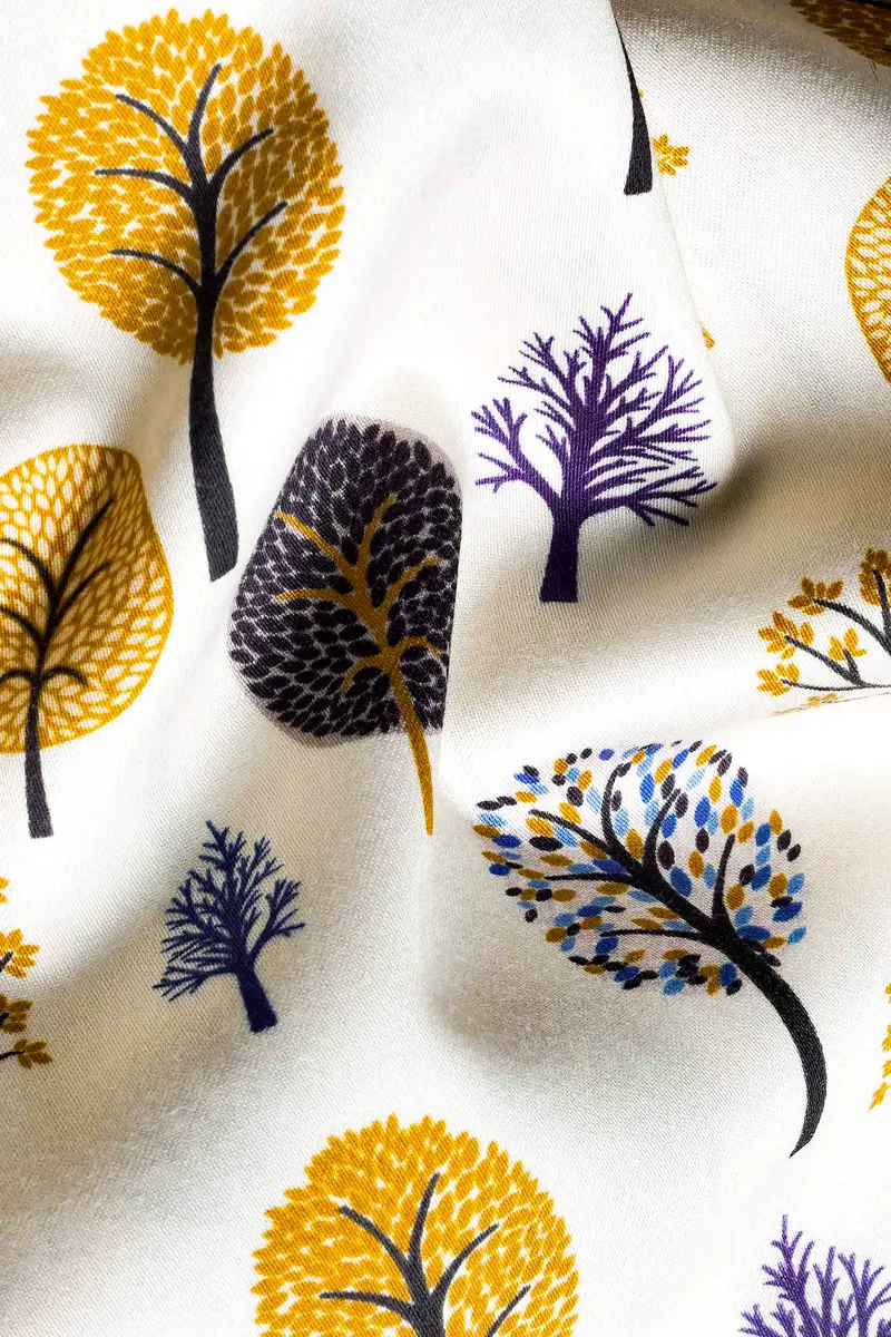 Pampas Cream Multicolour Trees Printed Subtle Sheen Super Soft Premium Cotton Shirt 2