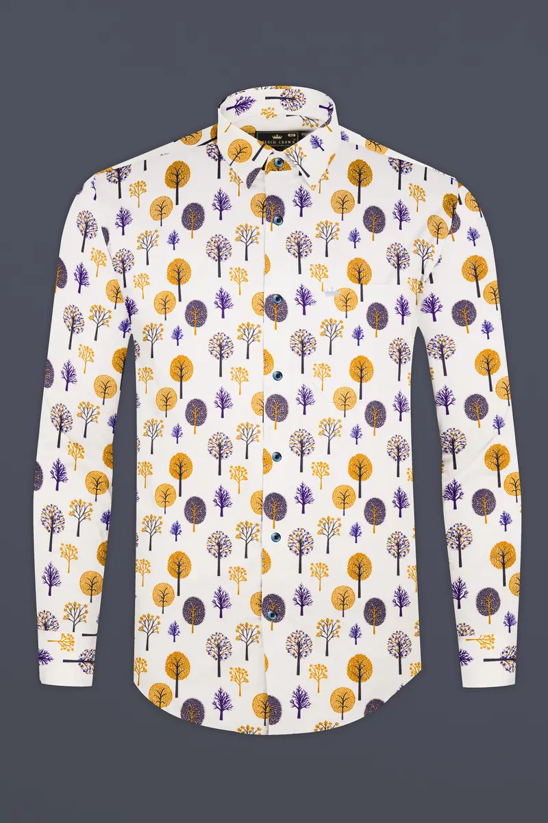 Pampas Cream Multicolour Trees Printed Subtle Sheen Super Soft Premium Cotton Shirt 4