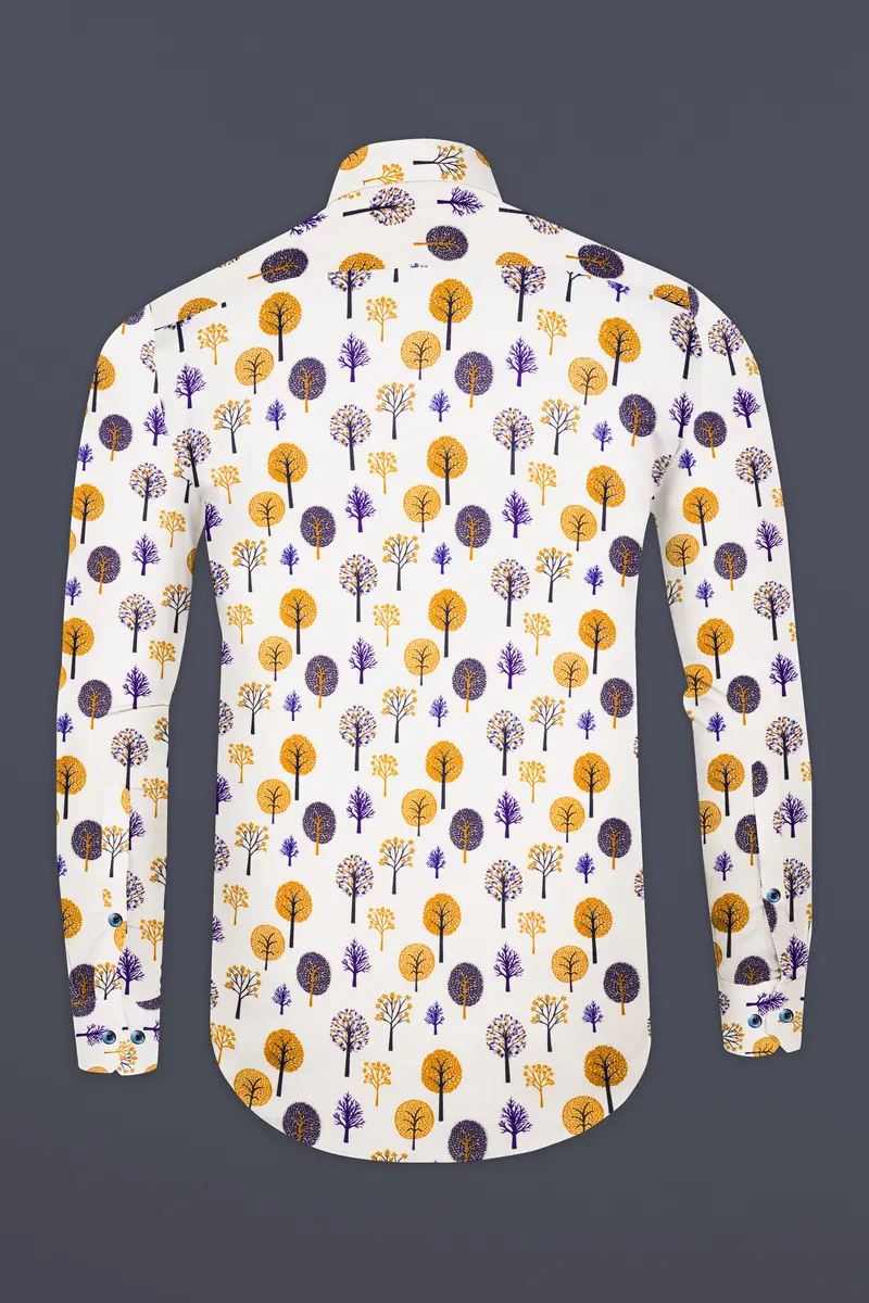 Pampas Cream Multicolour Trees Printed Subtle Sheen Super Soft Premium Cotton Shirt 5