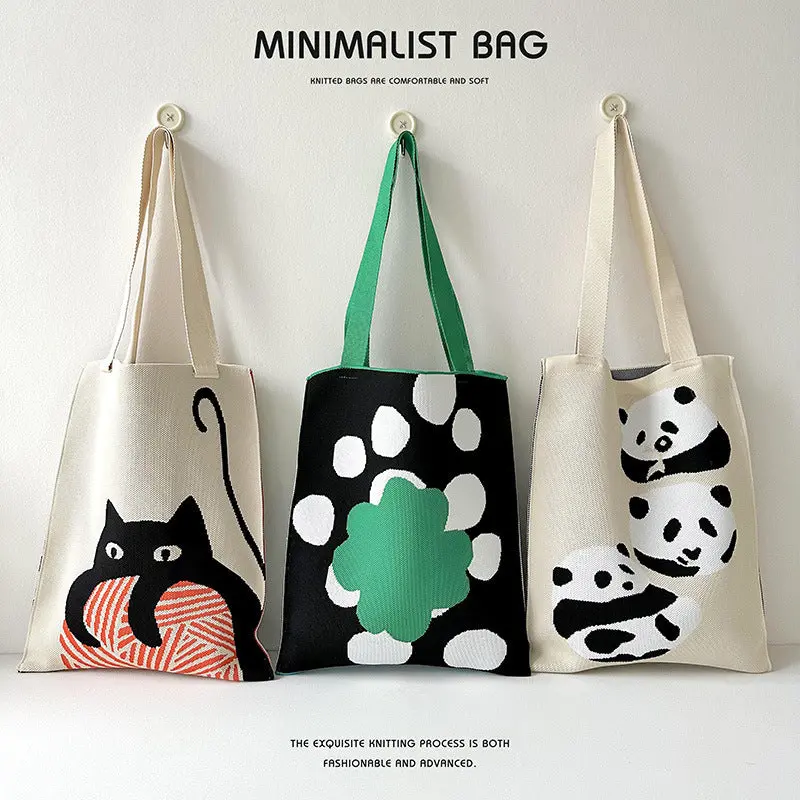 Panda-Cat Knitted Shoulder Bag 1