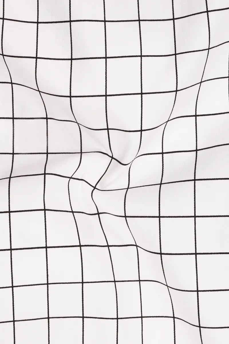 Panoro-Bright White And Jade Black Windowpane Subtle Sheen Super Soft Premium Cotton Dress Black Cuff Collar Shirt 3