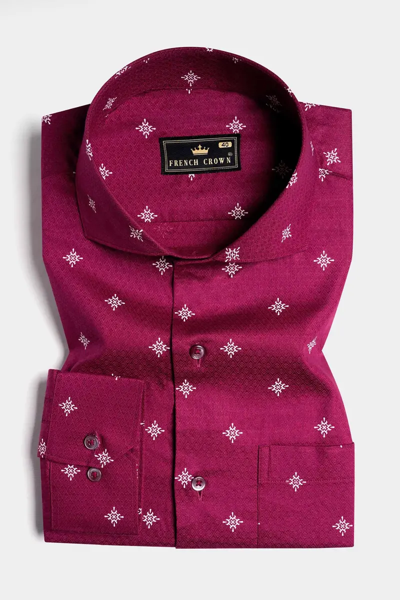 Paprika Maroon Dobby Textured Premium Giza Cotton Shirt 3