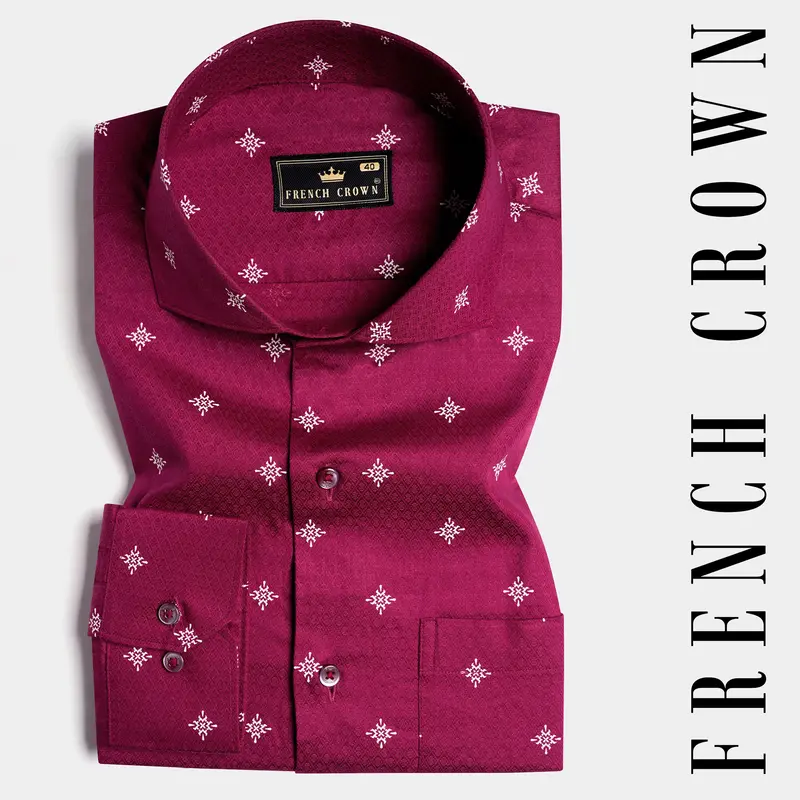 Paprika Maroon Dobby Textured Premium Giza Cotton Shirt 4