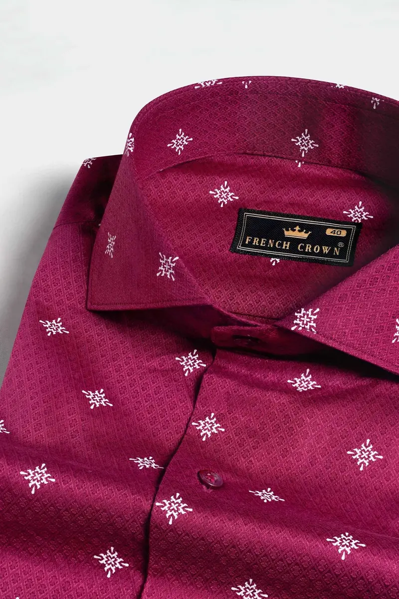 Paprika Maroon Dobby Textured Premium Giza Cotton Shirt 7