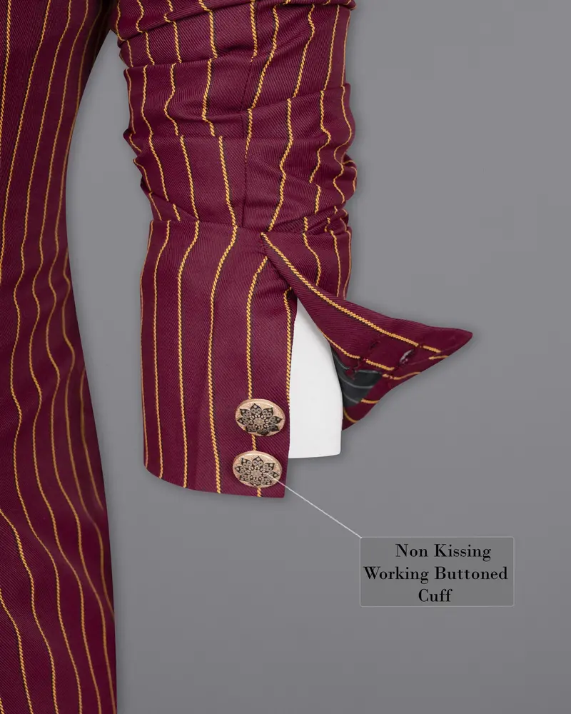 Paprika Maroon Striped Cross Placket Wool Rich Bandhgala Blazer 10