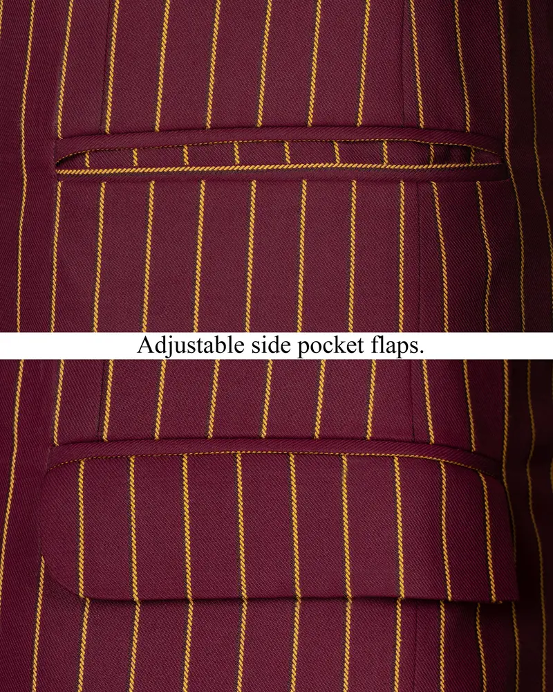 Paprika Maroon Striped Cross Placket Wool Rich Bandhgala Blazer 5