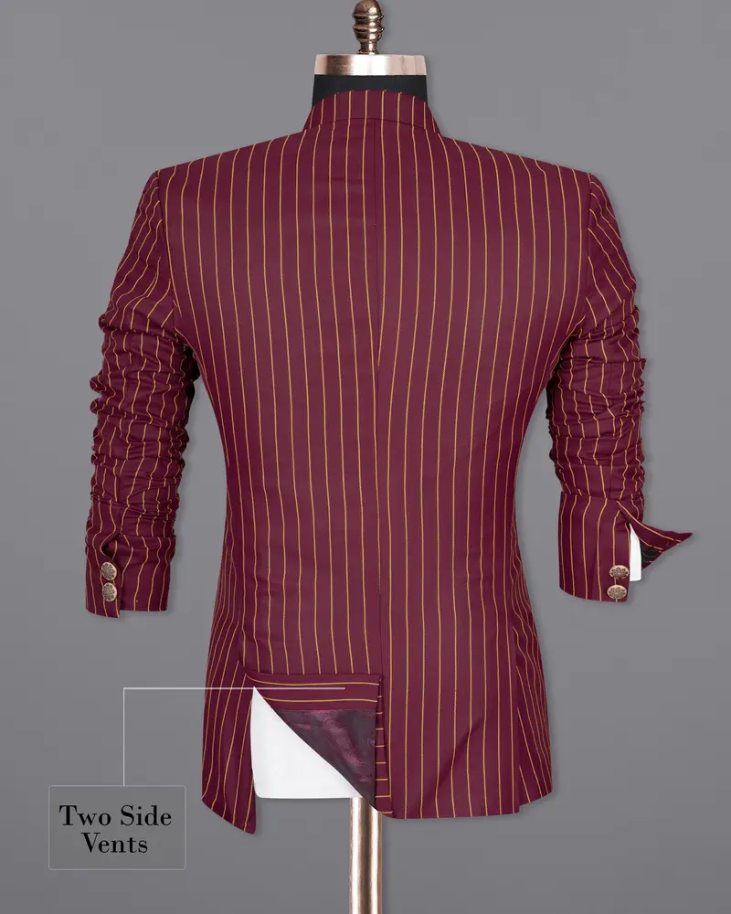 Paprika Maroon Striped Cross Placket Wool Rich Bandhgala Blazer 9