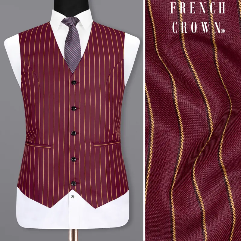 Paprika Maroon Striped Wool Rich Waistcoat 1