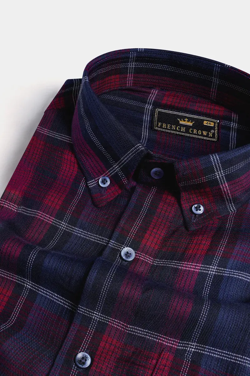 Paprika Red And Cloud Burst Blue Twill Plaid Premium Cotton Shirt 1