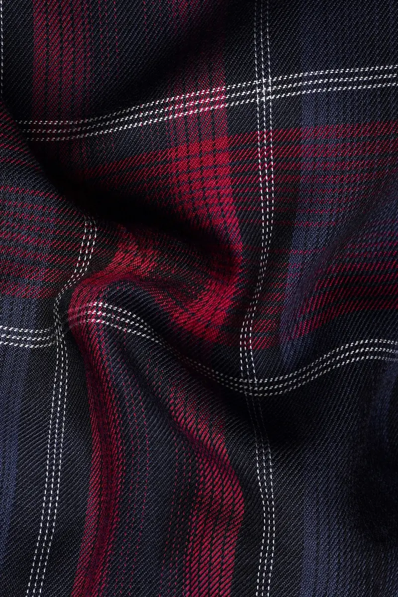 Paprika Red And Cloud Burst Blue Twill Plaid Premium Cotton Shirt 2