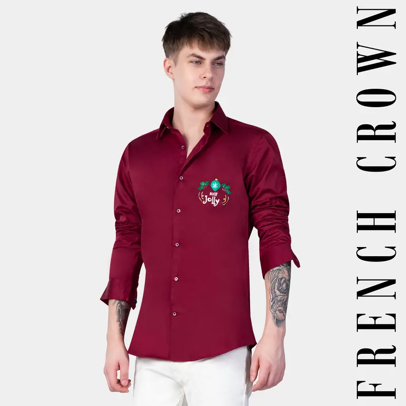 Paprika Red Holly Jolly Hand Painted Subtle Sheen Super Soft Premium Cotton Designer Shirt 1