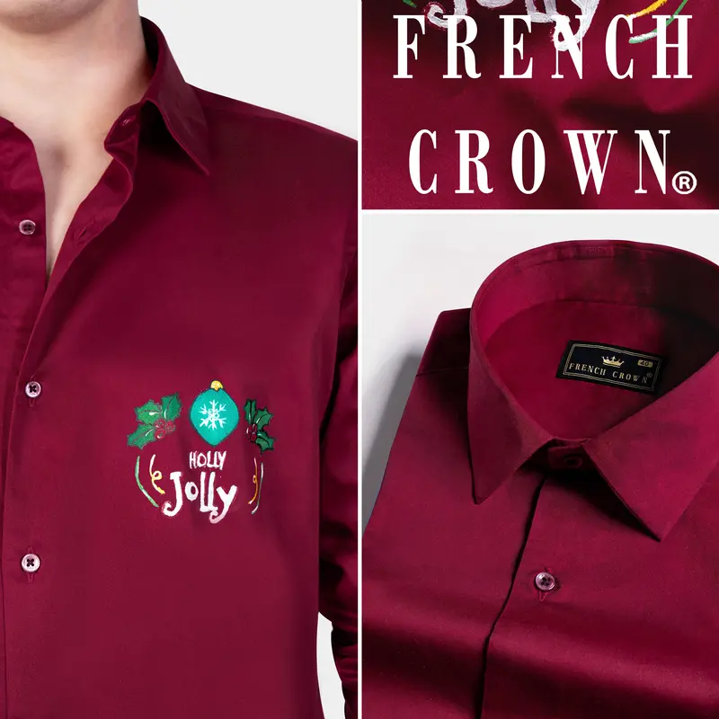 Paprika Red Holly Jolly Hand Painted Subtle Sheen Super Soft Premium Cotton Designer Shirt 11